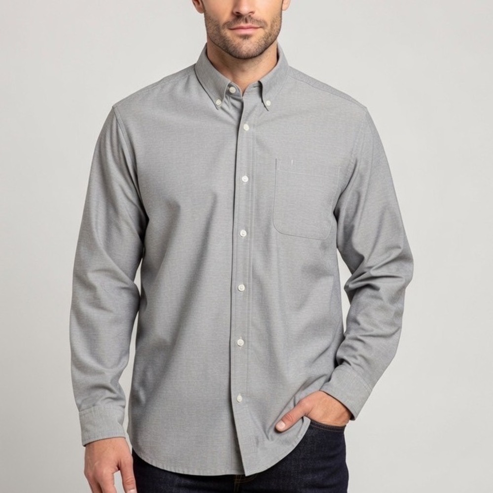 Duluth Trading Co Mens Grey Cotton Oxford Button‎ Down Shirt Long Sleeve Size L